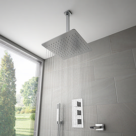 Milan Shower Package (Rainfall Ceiling Mounted Head, Handset + Waterfall Bath Spout) Chrome