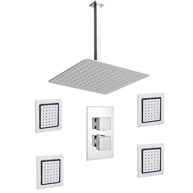 Milan Slim Shower Pack - Valve w Diverter, 300mm Fixed Head & 4 x Body Jets Large Image