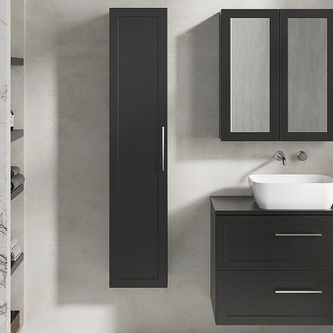 Milan Soft Black Framed 300mm Wide Wall Hung Tall Storage Unit