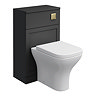 Milan Soft Black Framed 500mm WC Unit with Cistern, Brushed Brass Flush + Modern Pan