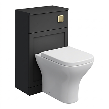 Milan Soft Black Framed 500mm WC Unit with Cistern, Brushed Brass Flush + Modern Pan