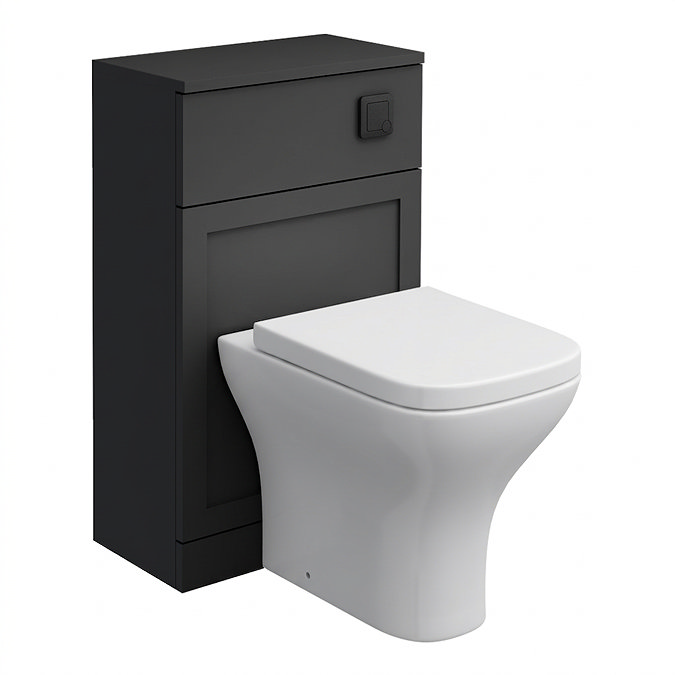 Milan Soft Black Framed 500mm WC Unit with Cistern, Matt Black Flush + Modern Pan