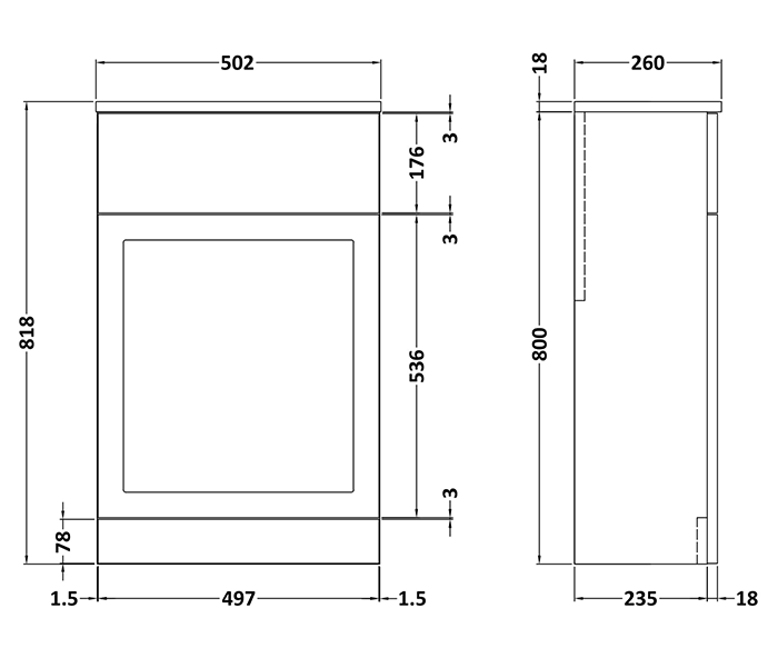 Milan Soft Black Framed 500mm Wide WC Unit