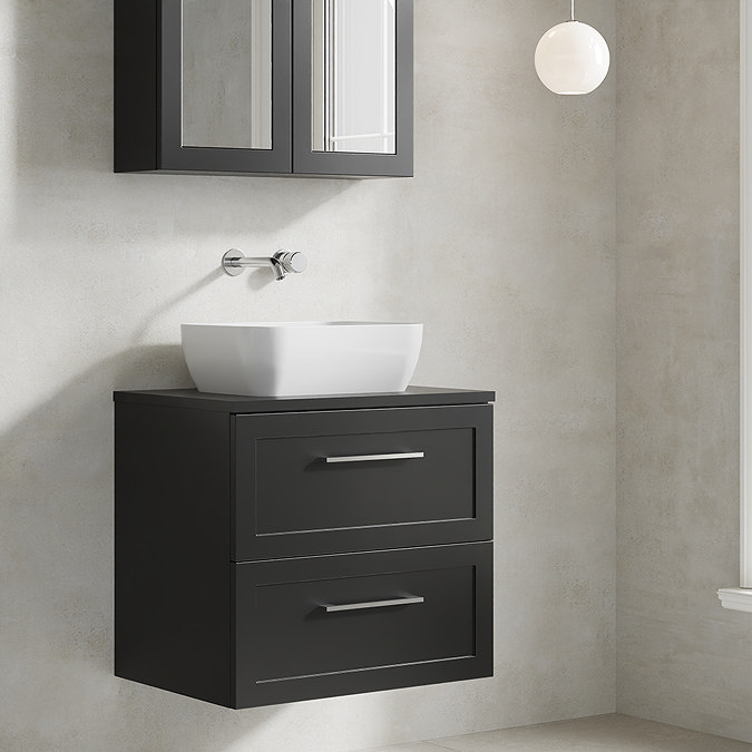 Milan Soft Black Framed 600mm Wall Hung 2-Drawer Countertop Vanity Unit
