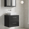 Milan Soft Black Framed 600mm Wall Hung 2-Drawer Countertop Vanity Unit