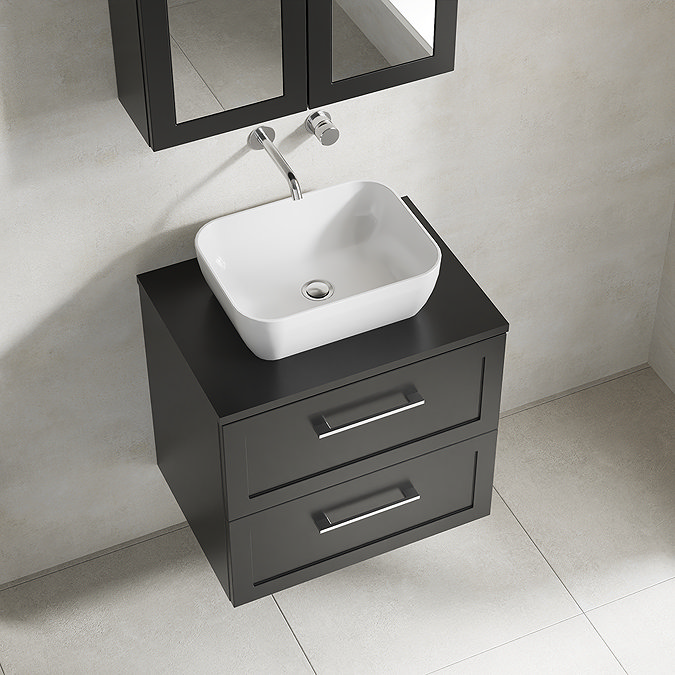 Milan Soft Black Framed 600mm Wall Hung 2-Drawer Countertop Vanity Unit