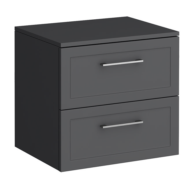 Milan Soft Black Framed 600mm Wall Hung 2-Drawer Countertop Vanity Unit