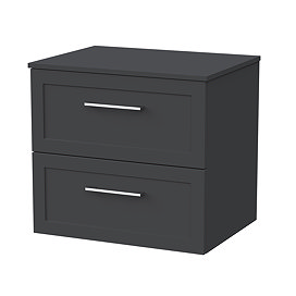 Milan Soft Black 600mm Wall Hung 2-Drawer Countertop Vanity Unit