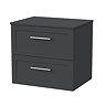 Milan Soft Black 600mm Wall Hung 2-Drawer Countertop Vanity Unit