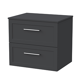 Milan Soft Black 600mm Wall Hung 2-Drawer Countertop Vanity Unit
