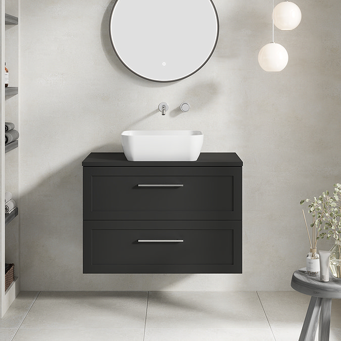 Milan Soft Black Framed 800mm Wall Hung 2-Drawer Countertop Vanity Unit