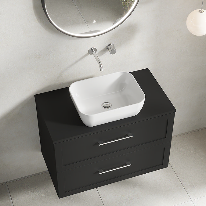 Milan Soft Black Framed 800mm Wall Hung 2-Drawer Countertop Vanity Unit
