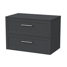 Milan Soft Black 800mm Wall Hung 2-Drawer Countertop Vanity Unit