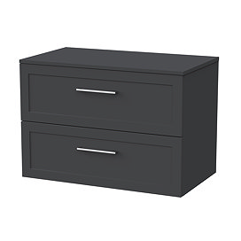 Milan Soft Black 800mm Wall Hung 2-Drawer Countertop Vanity Unit