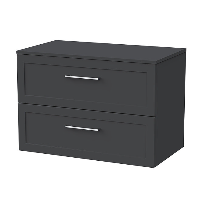 Milan Soft Black 800mm Wall Hung 2-Drawer Countertop Vanity Unit