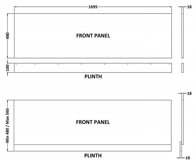 Milan Soft Black Front Bath Panel - 1700mm