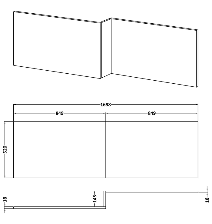 Milan Soft Black L-Shaped Front Bath Panel - 1700mm