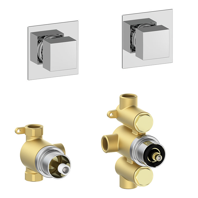 Milan Square Concealed Individual Diverter, Thermostatic Control Valve with Handset + 300mm Shower Head