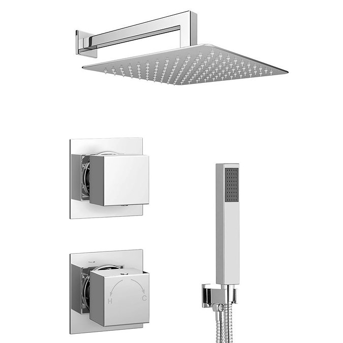 Milan Square Concealed Individual Diverter + Thermostatic Control Valve with Handset + 300mm Shower Head  Standard Large Image