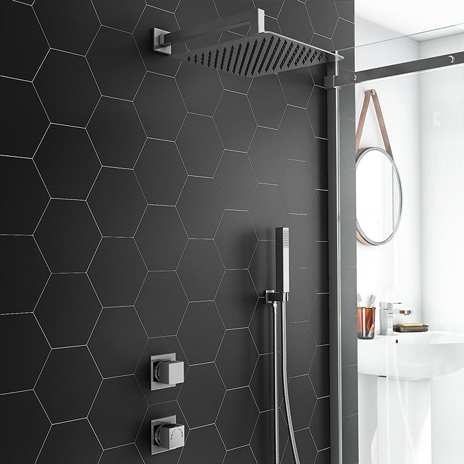 Milan Square Concealed Individual Diverter + Thermostatic Control Valve with Handset + 300mm Shower