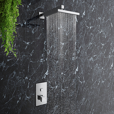Milan Square Concealed Push-Button Valve + Rainfall Shower Head  Profile Large Image