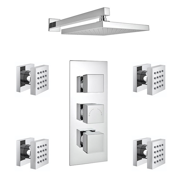 Milan Square Concealed Triple Shower Valve with Fixed Head & 4 Body Jets - Chrome  In Bathroom Large