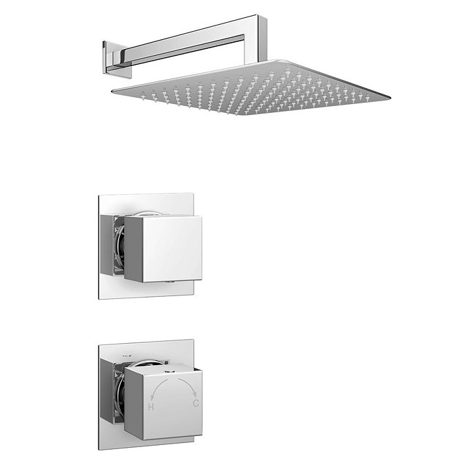 Milan Square Concealed Individual Stop Tap + Thermostatic Control Valve with 300mm Shower Head  Standard Large Image