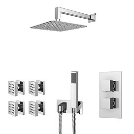 Milan Square Modern Shower System with Handset, 4 Body Jets + 200 x 200mm Shower Head Large Image