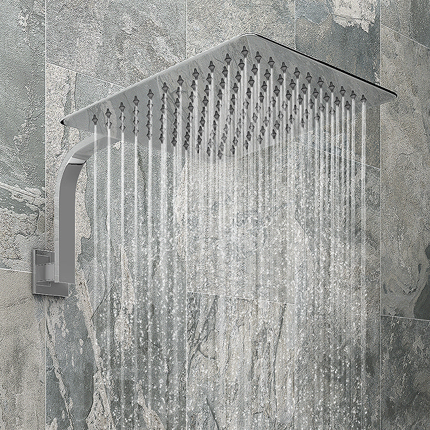 Milan Square Push-Button Concealed Shower Valve with 300x300mm Shower Head + Curved Arm  In Bathroom Large Image