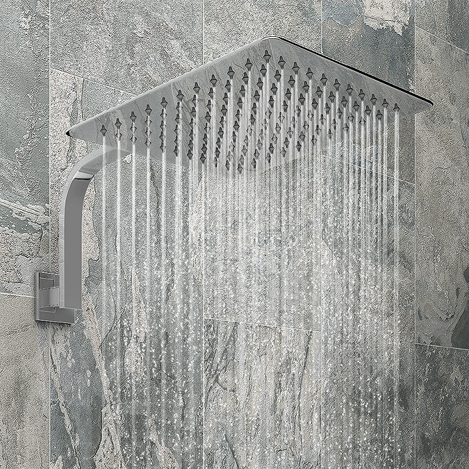 Milan Square Push-Button Concealed Shower Valve with 300x300mm Shower Head + Curved Arm In Bathroom Large Image