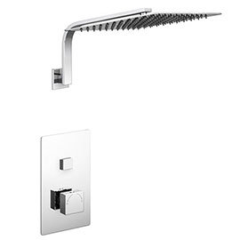 Milan Square Push-Button Concealed Shower Valve with 300x300mm Shower Head + Curved Arm Medium Image