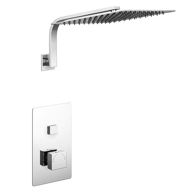 Milan Square Push-Button Concealed Shower Valve with 300x300mm Shower Head + Curved Arm Large Image