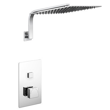 Milan Square Push-Button Concealed Shower Valve with 300x300mm Shower Head + Curved Arm  Profile Lar