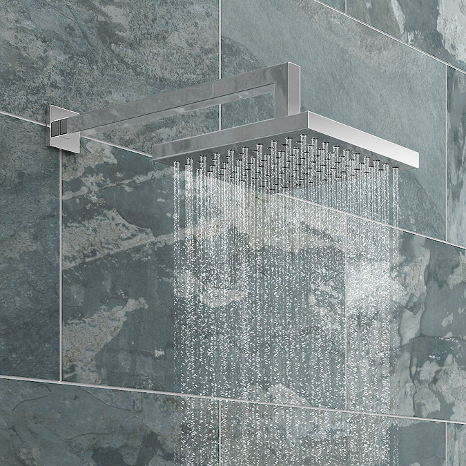 Milan Square Shower Head with Wall Mounted 90 Degree Bend Arm - 200x200mm Large Image