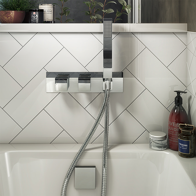 Milan Square Shower System (200mm Fixed Head, Handset + Integrated Parking Bracket) In Bathroom Lar