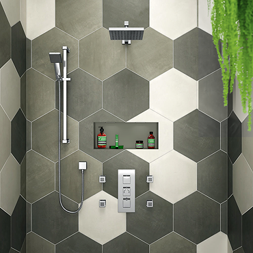 Milan Square Triple Shower Package (with Diverter Valve, Head, 4 Body Jets + Slider) Chrome