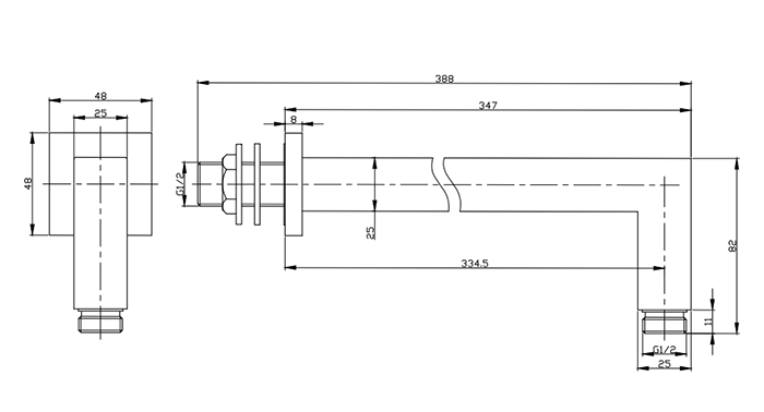 Milan Square Wall Mounted 90 Degree Bend Shower Arm 393mm - Chrome