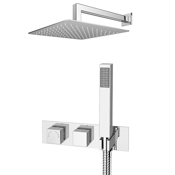 Milan Square Wall Mounted Thermostatic Shower Valve with Handset + 300mm Fixed Shower Head