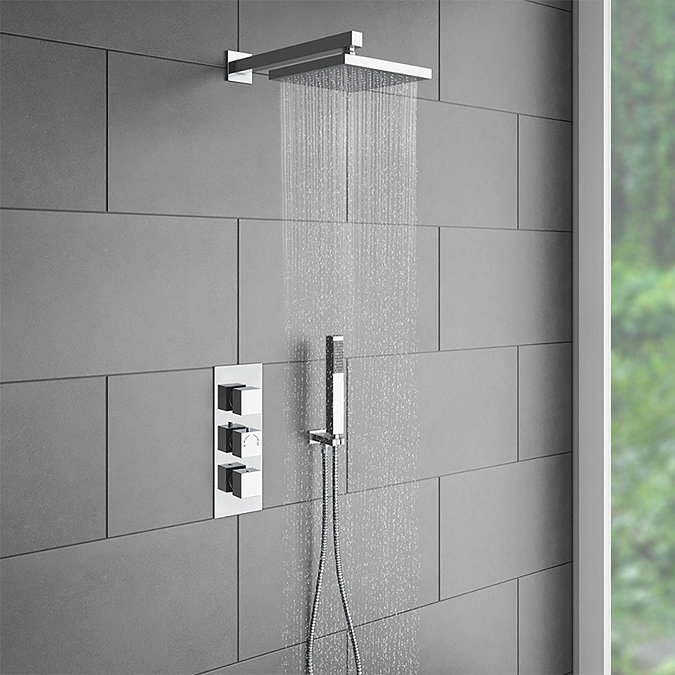 Milan Triple Square Concealed Thermostatic Shower Valve - Chrome  In Bathroom Large Image