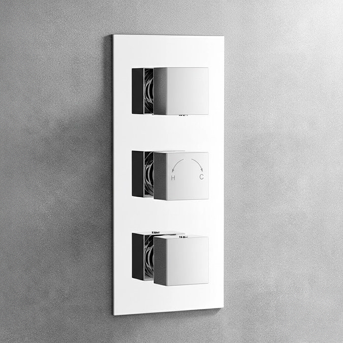 Milan Triple Square Concealed Thermostatic Shower Valve - Chrome