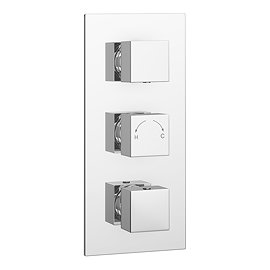 Milan Triple Square Concealed Thermostatic Shower Valve - Chrome Large Image