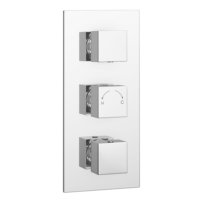 Milan Triple Square Concealed Thermostatic Shower Valve - Chrome Large Image