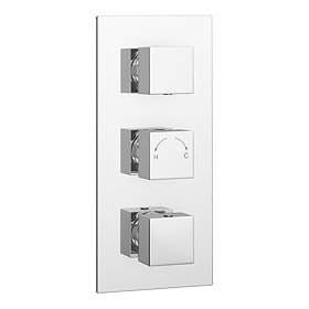 Milan Triple Square Concealed Thermostatic Shower Valve - Chrome Large Image