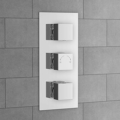 Milan Triple Square Concealed Thermostatic Shower Valve - Chrome