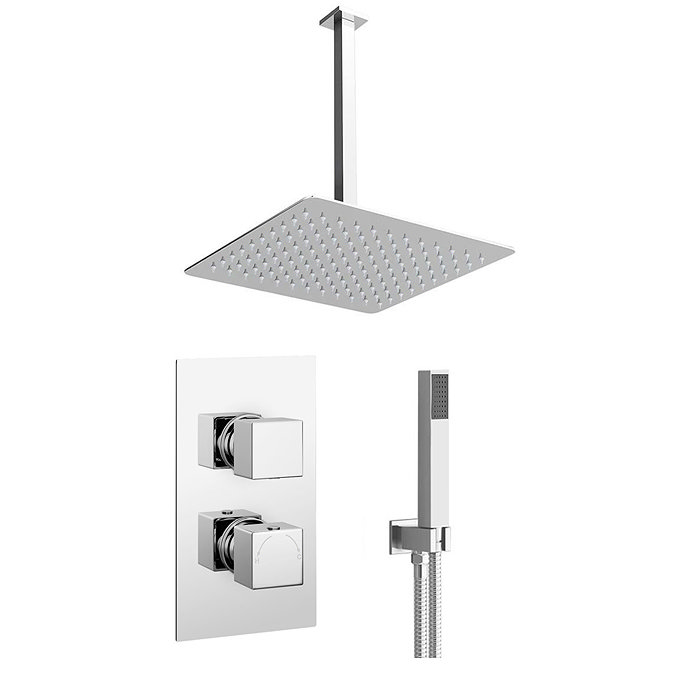 Milan Twin Shower Valve incl. Outlet Elbow, Handset + Ultra Thin Head with Vertical Arm