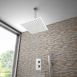 Milan Twin Shower Valve incl. Outlet Elbow, Handset + Ultra Thin Head with Vertical Arm