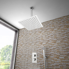 Milan Twin Shower Valve incl. Outlet Elbow, Handset + Ultra Thin Head with Vertical Arm