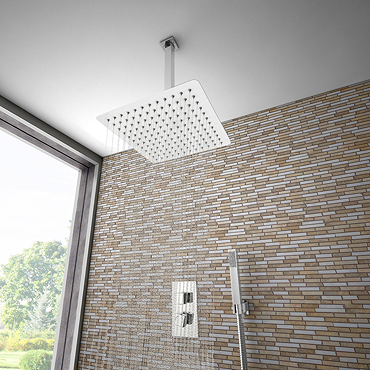 Milan Twin Shower Valve inc. Outlet Elbow, Handset + Ultra Thin Head with Vertical Arm