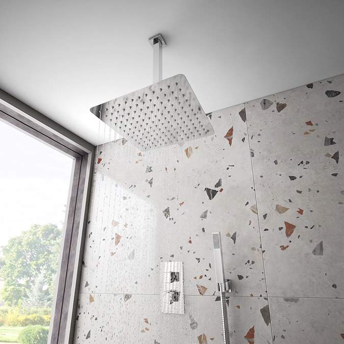 Milan Twin Shower Valve incl. Outlet Elbow, Handset + Ultra Thin Head with Vertical Arm