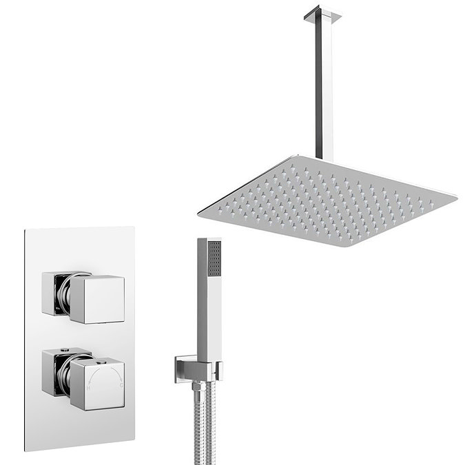 Milan Twin Shower Valve inc. Outlet Elbow, Handset + Ultra Thin Head with Vertical Arm Large Image